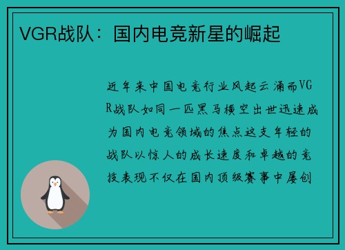 VGR战队：国内电竞新星的崛起