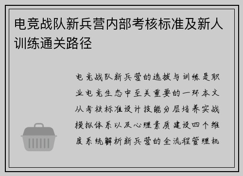 电竞战队新兵营内部考核标准及新人训练通关路径